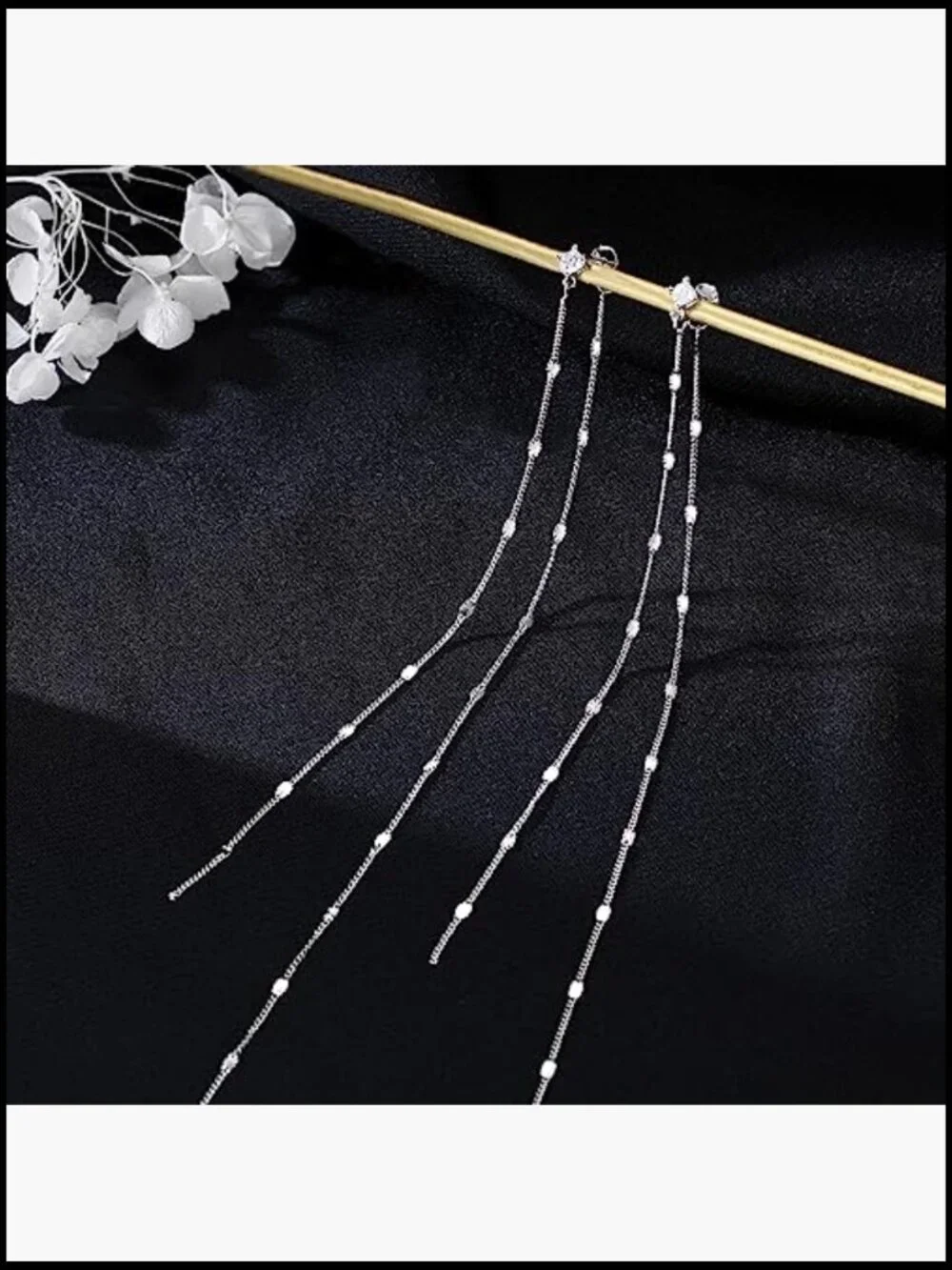 Sterling Silver Long Chain Dangle Earrings Lightweight Elegant Wedding Gift
